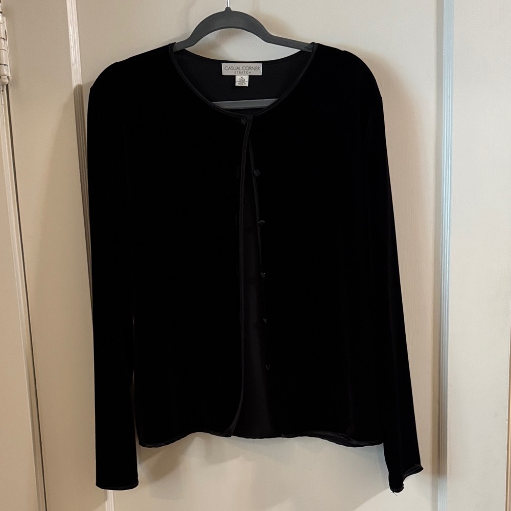 Casual Corner Stretch Velvet Button Up Cardigan